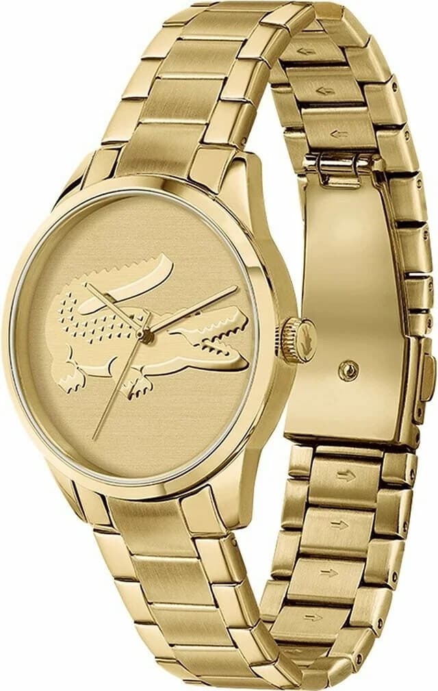 Cadran Lacoste 2001175 avec index dorés, aiguilles dauphine et date à 3h