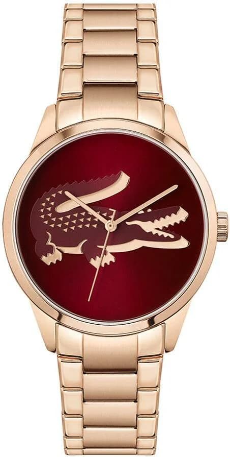 Montre Lacoste 2001191 au cadran rouge vif et boîtier acier or rose, style élégant et sportif