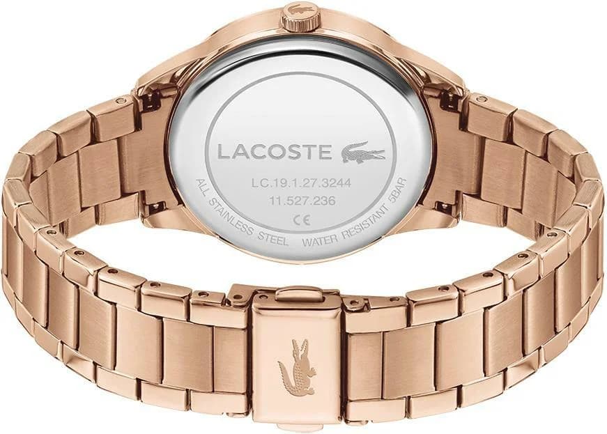 Bracelet Lacoste 2001191 en acier or rose à maillons, finition poli brillant, fermoir déployante sécurisé