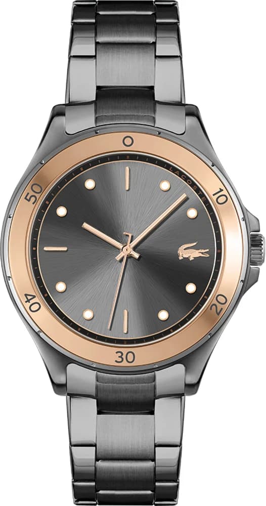 Montre Lacoste 2001224 au cadran gris soleil avec index bâtons et date à 3h, style sport chic