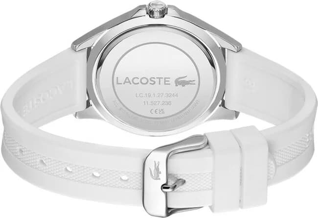 Bracelet Lacoste 2001225 en silicone blanc souple, fermoir boucle ardillon, confortable