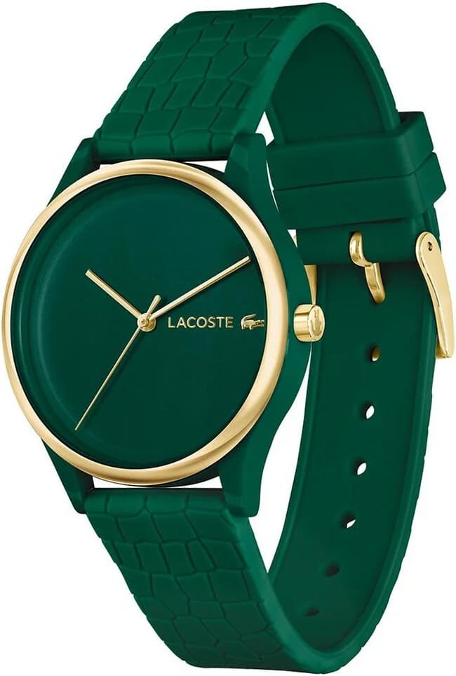 Cadran Lacoste 2001247 avec index bâtons argentés, aiguilles noires et date à 3h, lisibilité parfaite