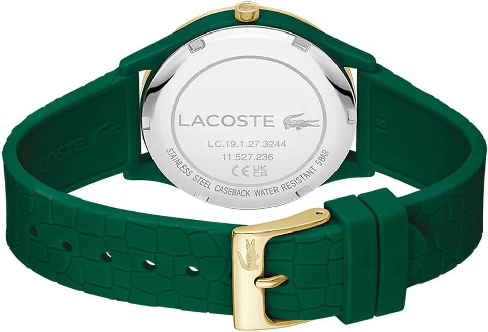 Bracelet Lacoste 2001247 en silicone vert vif, fermoir boucle ardillon, confort et résistance