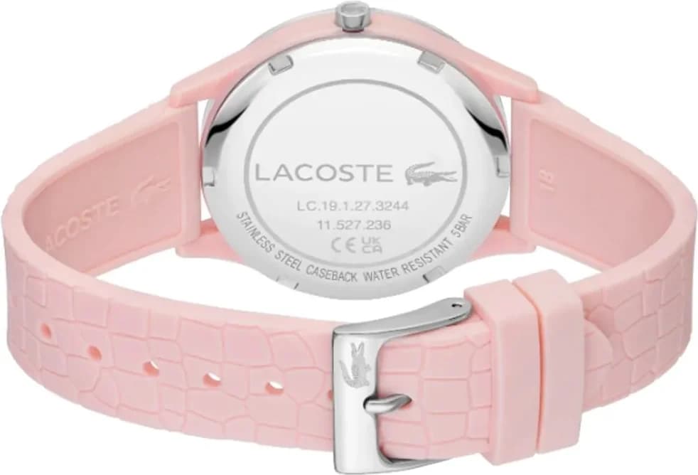Bracelet Lacoste 2001248 en silicone rose souple, fermoir boucle ardillon