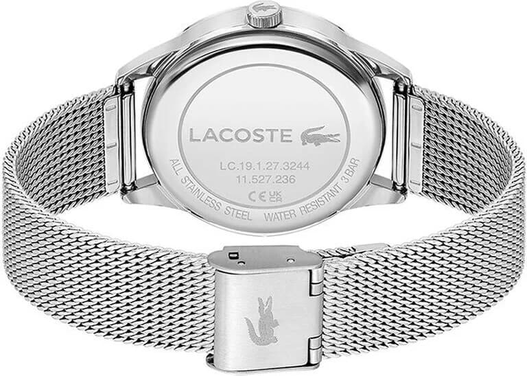 Bracelet Lacoste 2001259 en acier maille milanaise, fermoir déployant, finition satinée chic