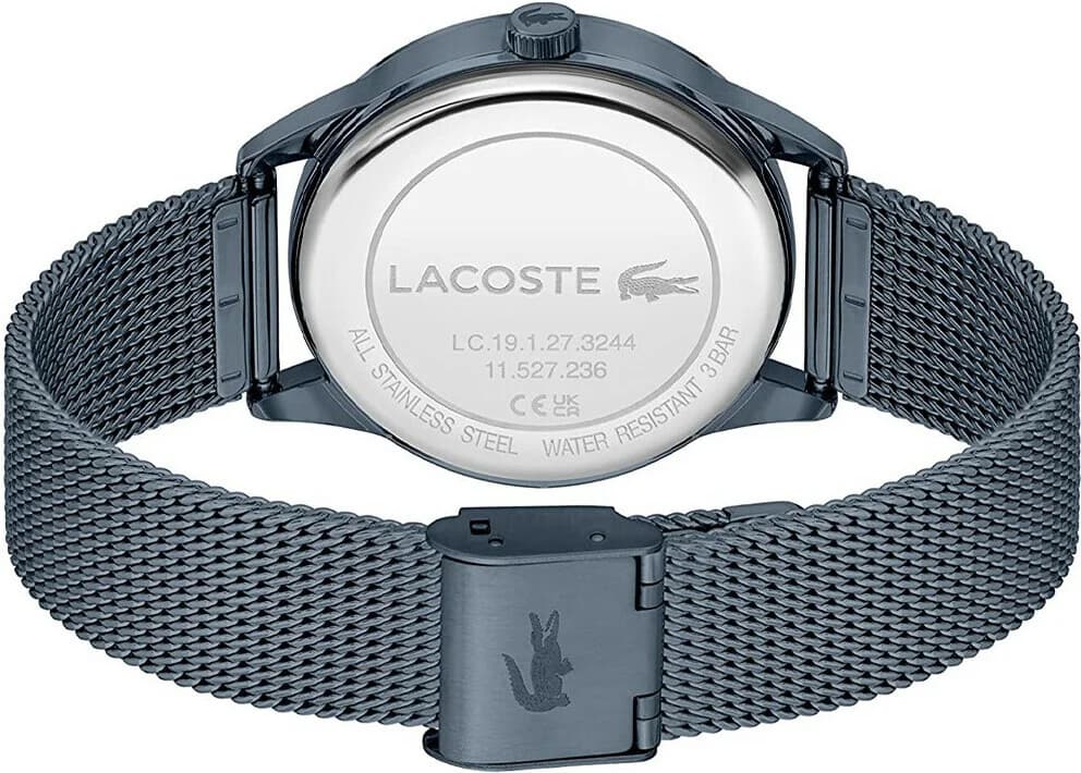 Bracelet Lacoste 2001260 acier maille milanaise bleue, fermoir déployant, ajustement confortable