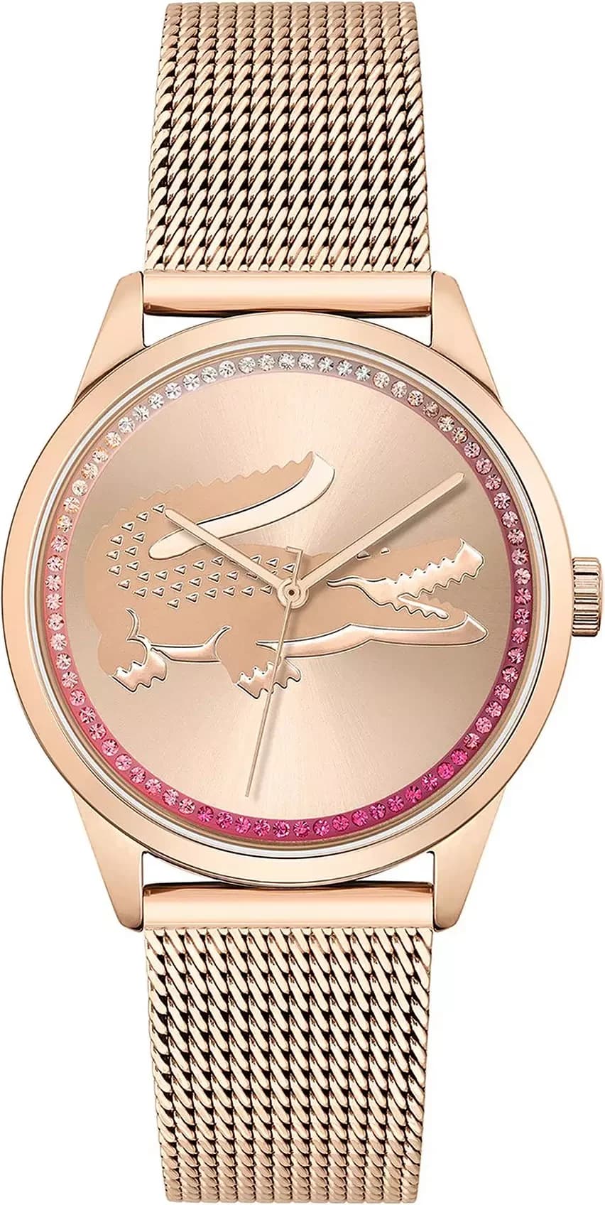 Montre Lacoste 2001261 au cadran or rose incrusté de strass, style élégant et féminin
