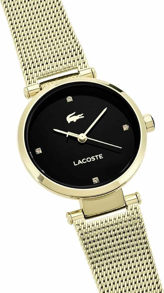 Cadran Lacoste 2001336 avec index bâtons, aiguilles dorées et date à 3h, design épuré