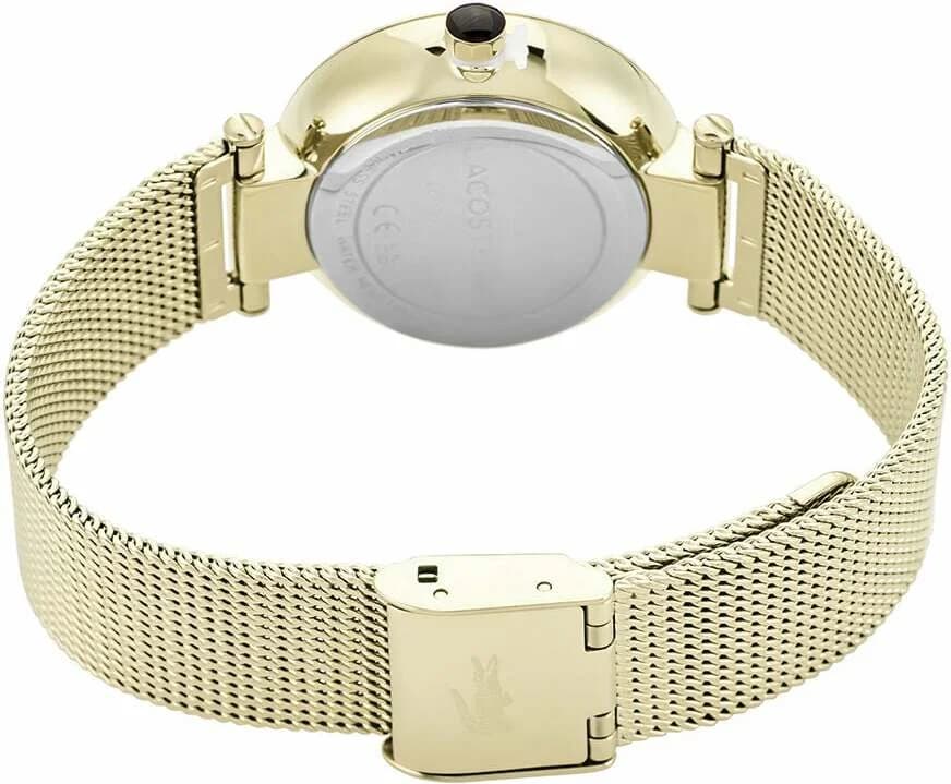 Boîtier Lacoste 2001336 en acier inoxydable doré, lunette lisse, vue profil fin et raffiné