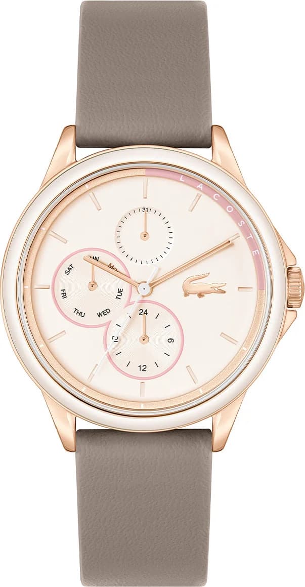 Montre Lacoste 2001339 avec cadran blanc, index bâtons et aiguilles noires, look sport chic