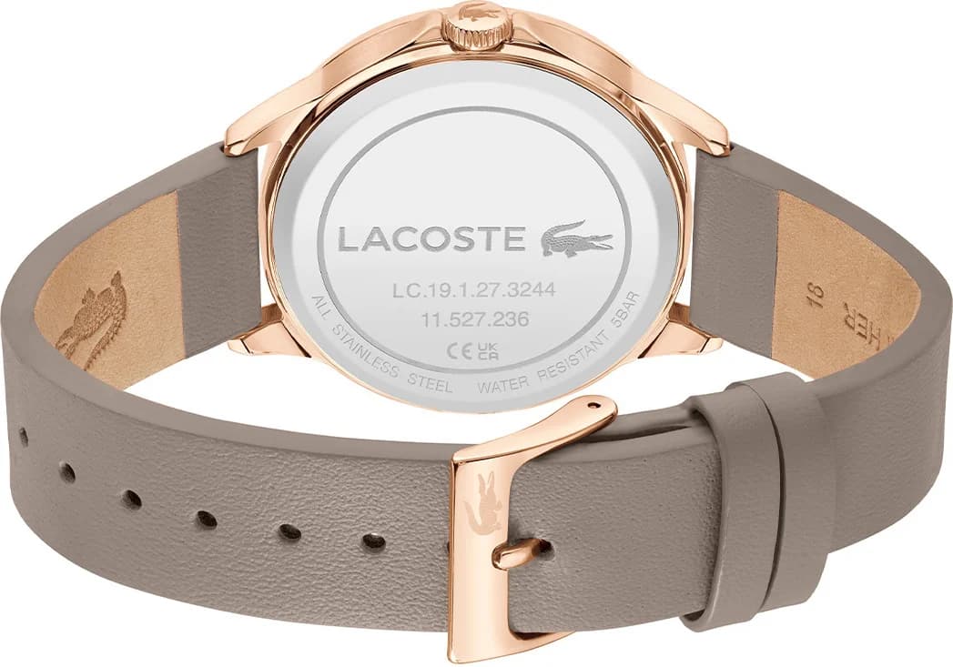 Bracelet Lacoste 2001339 en cuir marron, coutures contrastées, boucle ardillon en acier inoxydable