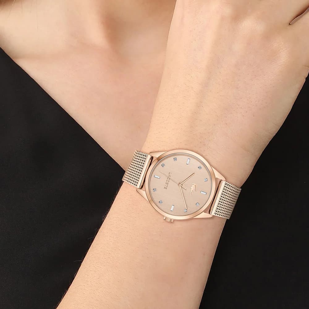 Bracelet Lacoste 2001344 en maille milanaise or rose, fermoir déployante ajustable