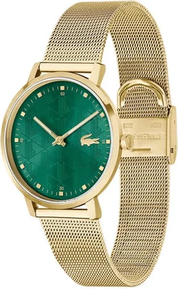 Cadran Lacoste 2001356 avec index appliqués, aiguilles dorées et date à 3h