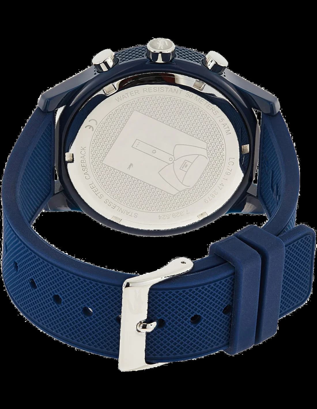 Bracelet Lacoste 2010970 en silicone bleu texturé, fermoir boucle ardillon résistant