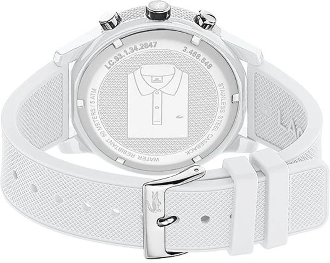Bracelet Lacoste 2010974 en silicone blanc souple, boucle ardillon en acier inoxydable, confortable pour un usage quotidien