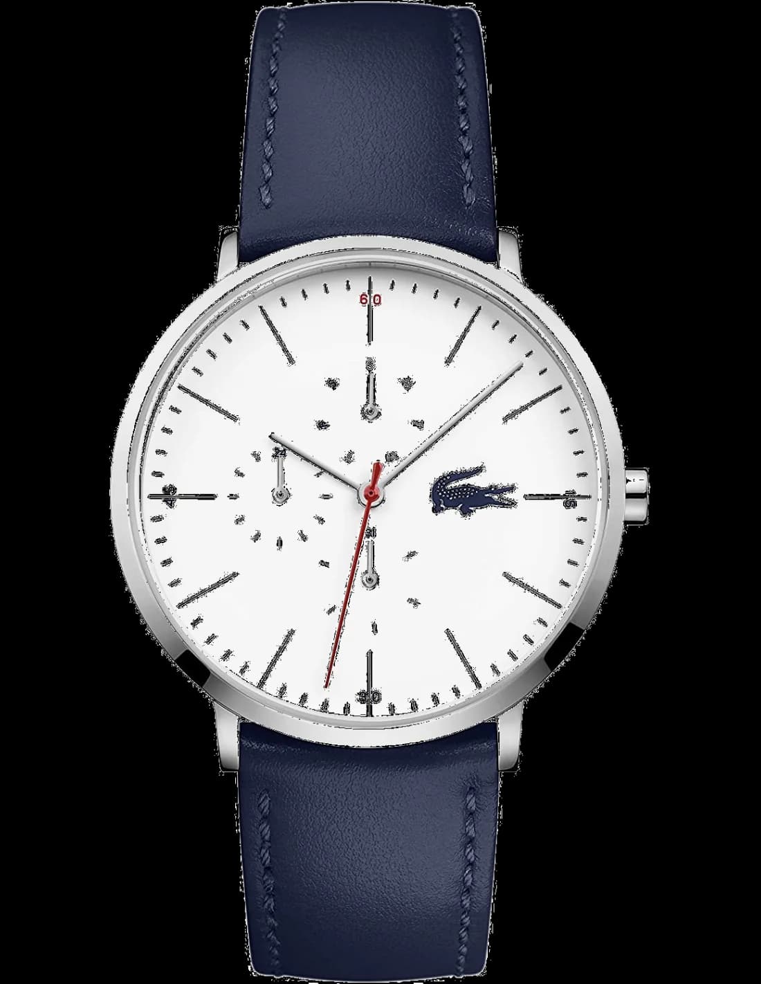 Montre Lacoste 2010975 au cadran blanc et bracelet cuir bleu, style sport chic