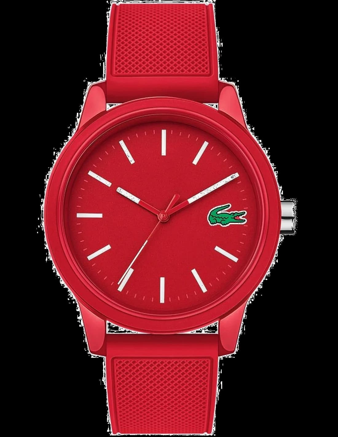 Montre Lacoste 2010988 au cadran blanc et rouge, style sport chic, bracelet silicone rouge vif