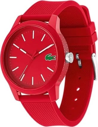 Cadran Lacoste 2010988 blanc avec index bâtons et aiguilles noirs, date à 3h, logo crocodile à 12h
