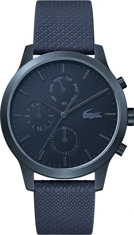 Montre Lacoste 2010998 avec cadran bleu soleil et aiguilles luminescentes sur fond argenté