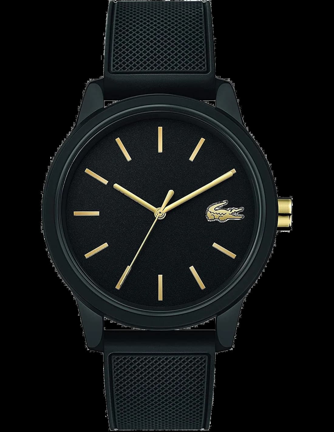 Montre Lacoste 2011010 au cadran noir et blanc, style sport chic sur fond sombre