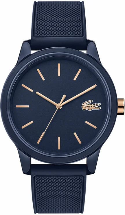 Montre Lacoste 2011011 au cadran bleu soleil avec index bâtons et aiguilles argentées, style sport chic