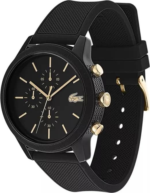 Cadran Lacoste 2011012 avec index bâtons argentés, aiguilles luminescentes et guichet date à 4h30, chronographe