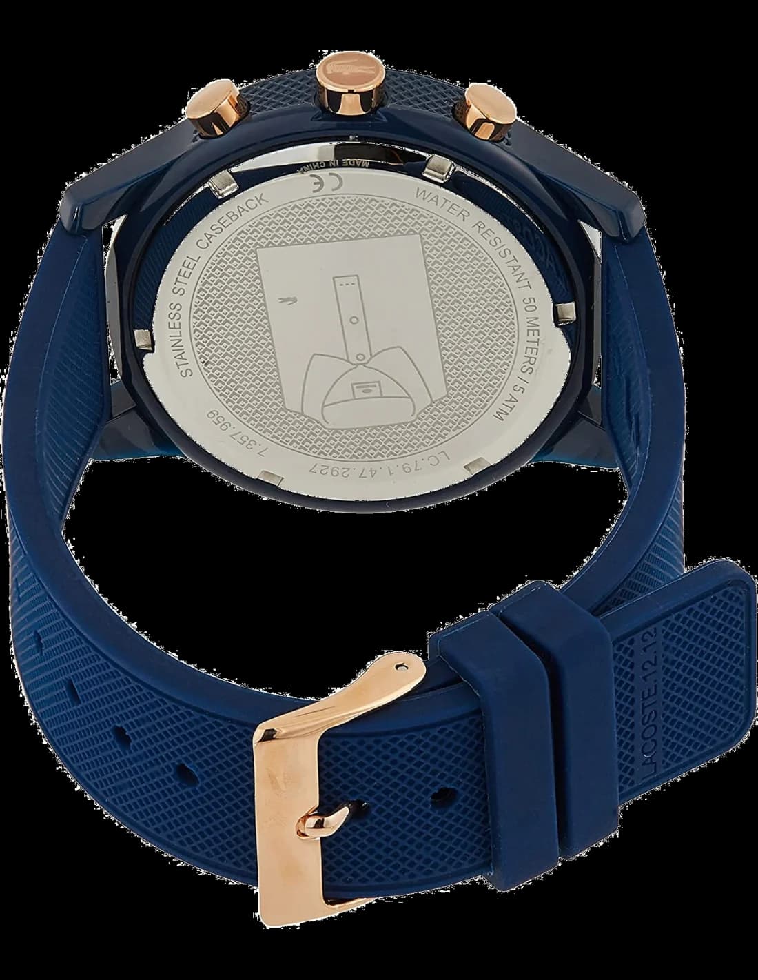 Cadran Lacoste 2011013 avec index appliqués, aiguilles bâtons et date à 3h, sportif