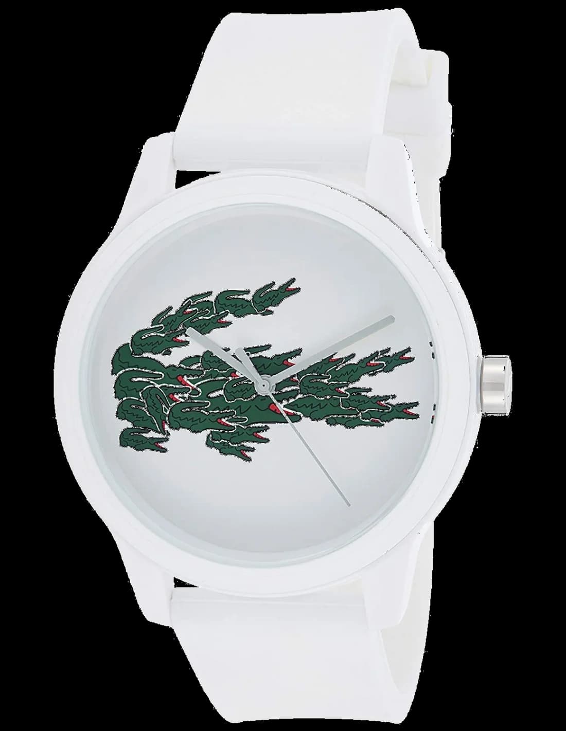 Montre Lacoste 2011039 avec cadran blanc pur et index bâtons noirs, style sport chic
