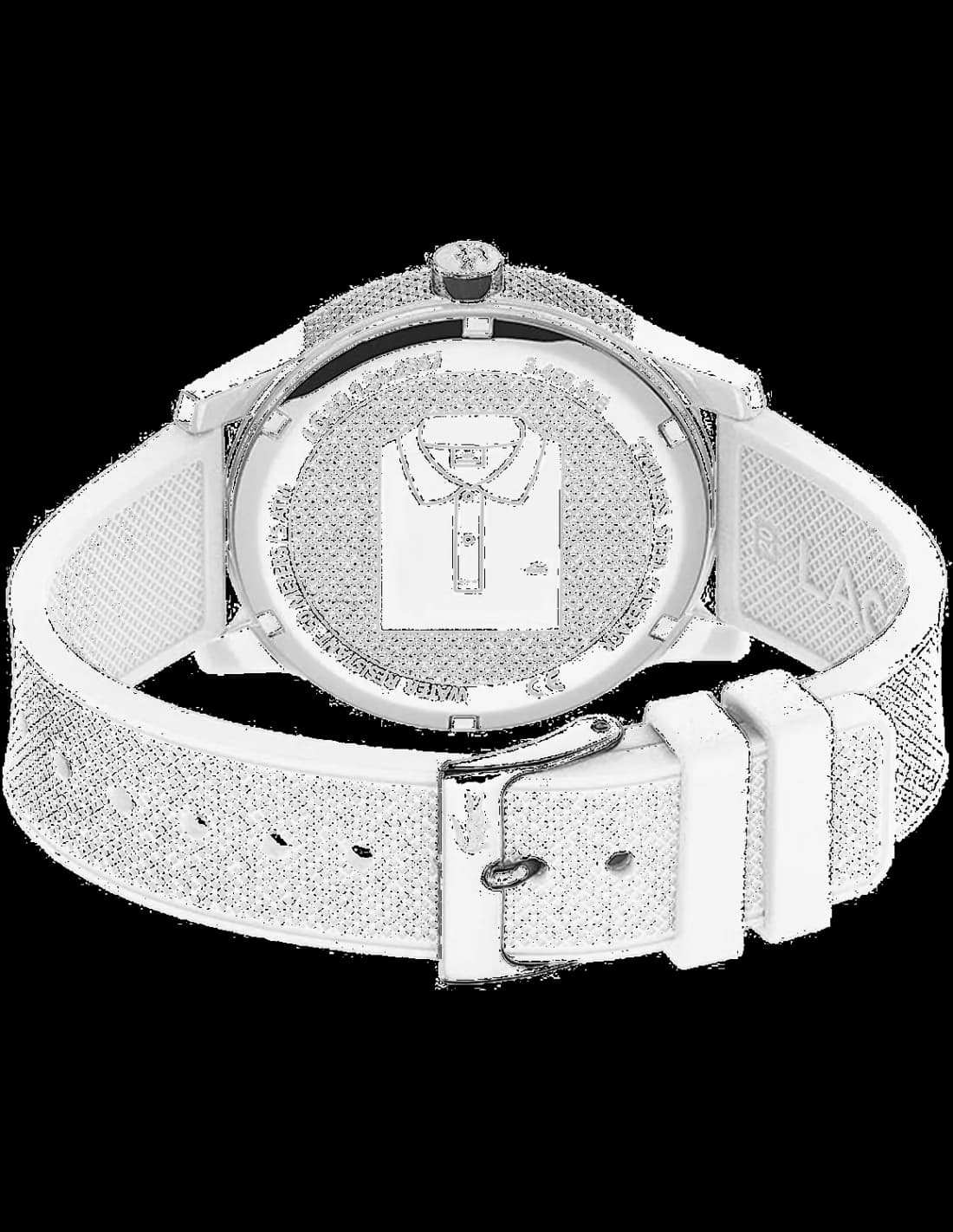 Cadran Lacoste 2011039 avec cadran blanc, aiguilles noires et date à 3h, design épuré