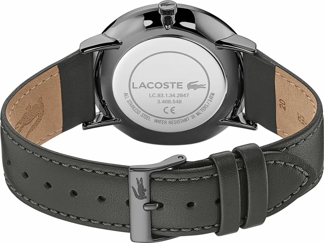 Bracelet Lacoste 2011059 en cuir gris foncé à coutures ton sur ton, boucle ardillon en acier