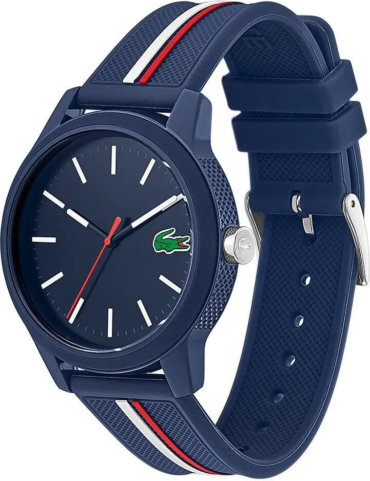 Bracelet Lacoste 2011070 en silicone bleu texturé, boucle ardillon en résine assortie