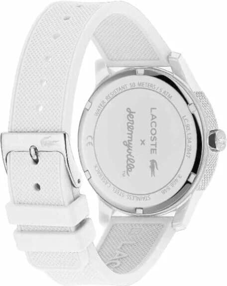 Cadran Lacoste 2011072 blanc minimaliste avec index bâtons et aiguilles noires, date à 3h