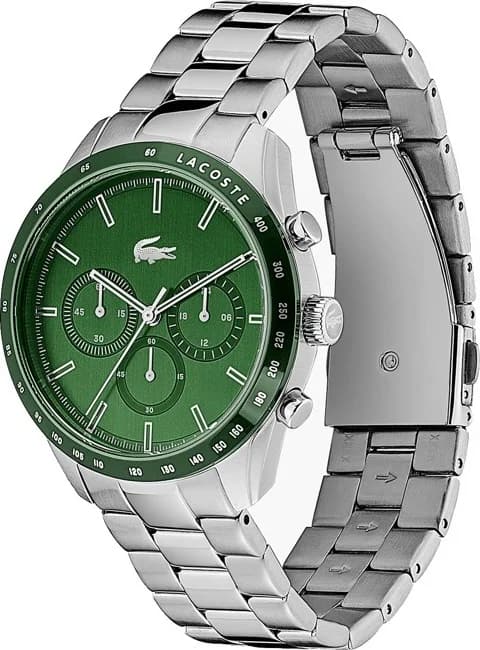 Cadran Lacoste 2011080 vert soleillé, index bâtons appliqués, aiguilles luminescentes, date à 3h