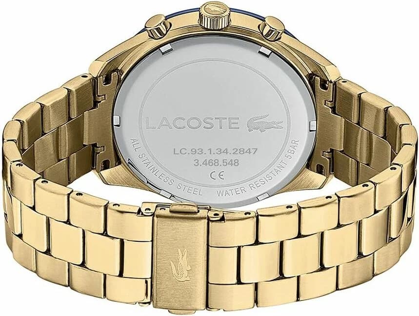 Bracelet Lacoste 2011096 en acier doré, maillons polis, fermoir déployante sécurisé