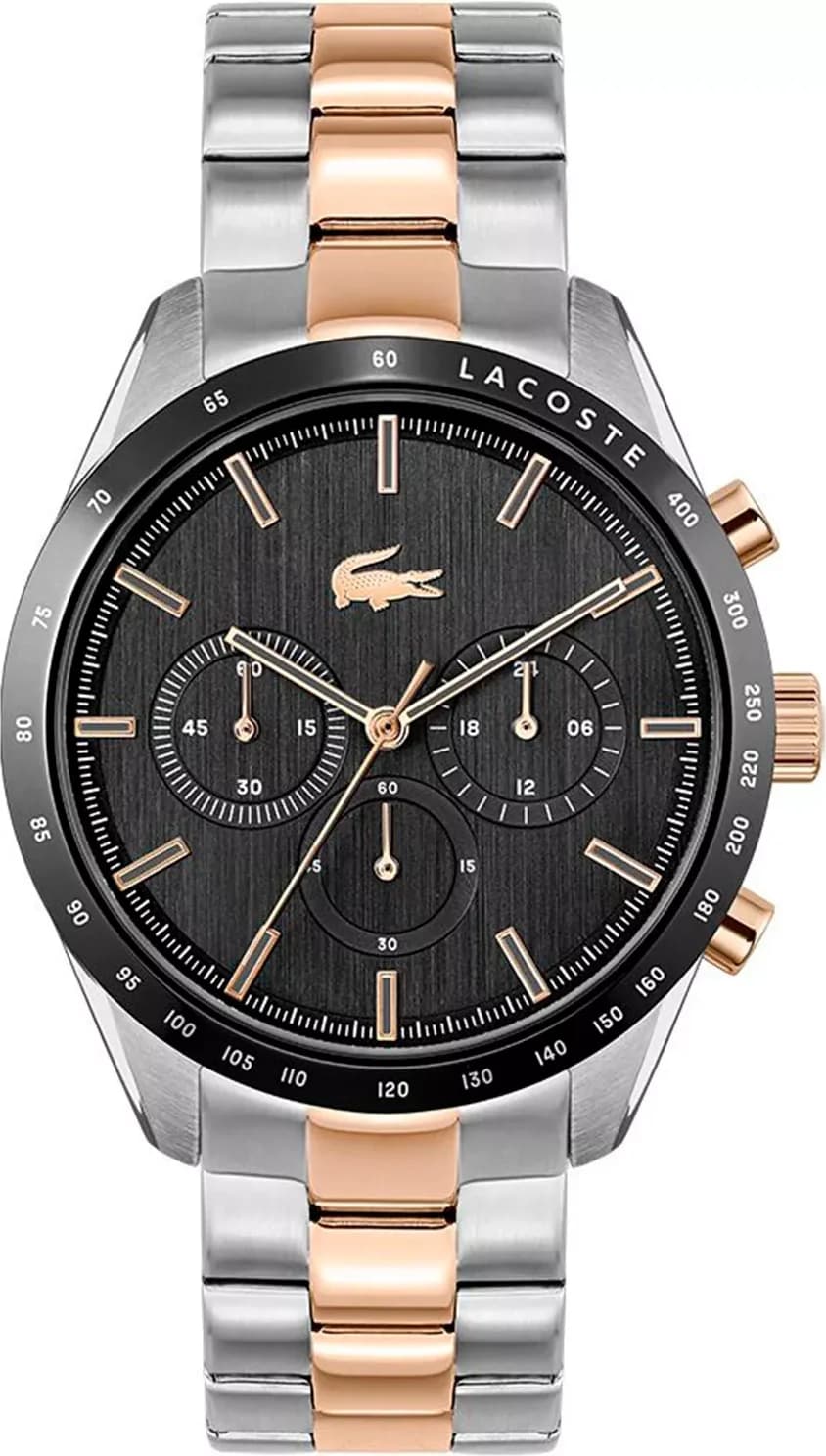 Montre Lacoste 2011112 en acier bicolore avec cadran noir et fonctions chronographe