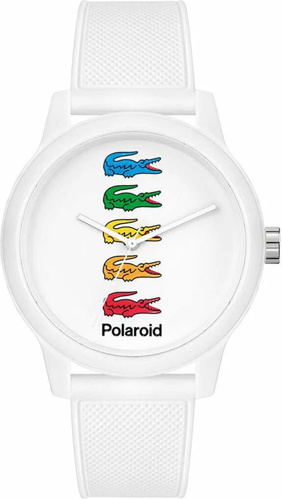 Montre Lacoste 2011130 au cadran blanc minimaliste avec index bâtons et logo vert emblématique, style sport élégant