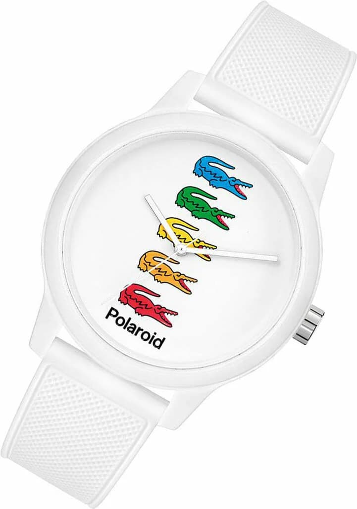 Cadran Lacoste 2011130 blanc épuré avec index appliques argentés, aiguilles fines et date à 3h, design intemporel