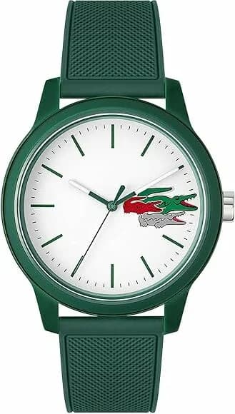 Montre Lacoste 2011135 au cadran blanc minimaliste et bracelet silicone vert vif, style sport chic