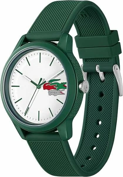 Cadran Lacoste 2011135 blanc épuré aux index bâtons et aiguilles noires, date à 3h pour un look fonctionnel