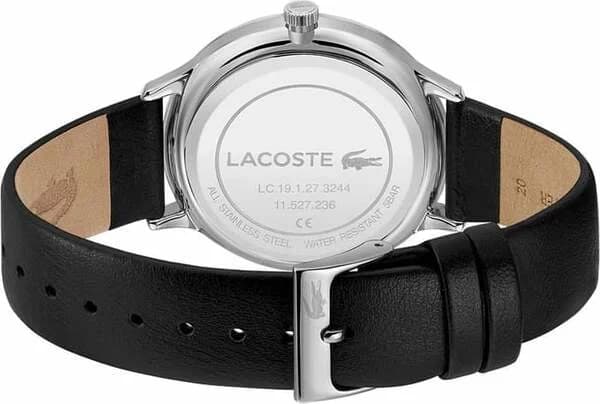 Bracelet Lacoste 2011139 en cuir noir grainé avec coutures contrastées et boucle ardillon en acier argenté