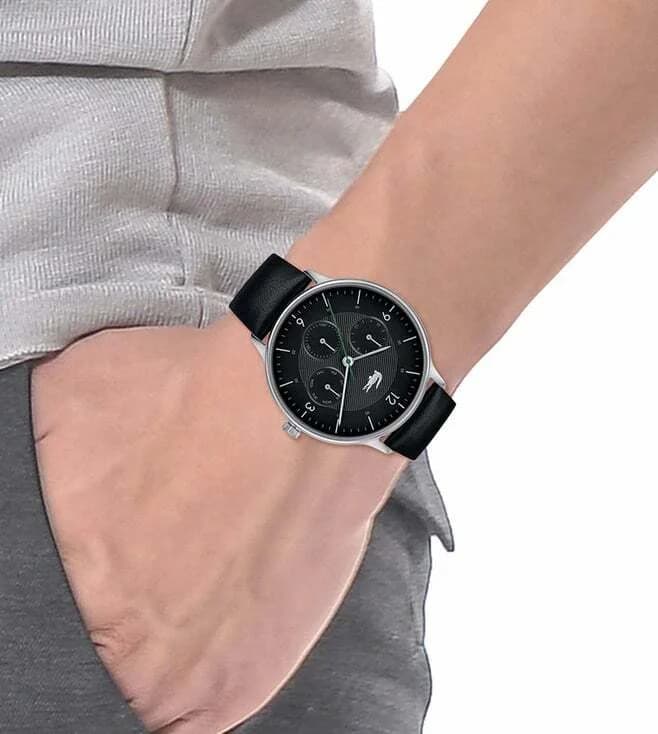 Boîtier Lacoste 2011139 rond en acier brossé de 43 mm, lunette fine lisse et verre minéral plat