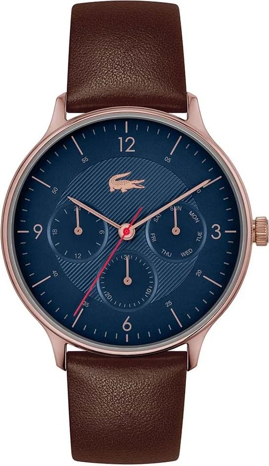 Montre Lacoste 2011141 au cadran bleu soleil avec index appliqués et aiguilles bâtons, style sport chic