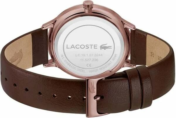 Bracelet Lacoste 2011141 en cuir marron à coutures contrastées, boucle ardillon en acier inoxydable