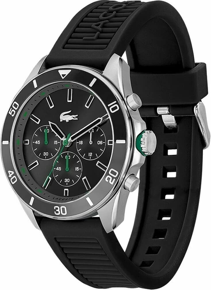 Cadran Lacoste 2011152 avec index appliqués, aiguilles luminescentes et compteurs chrono