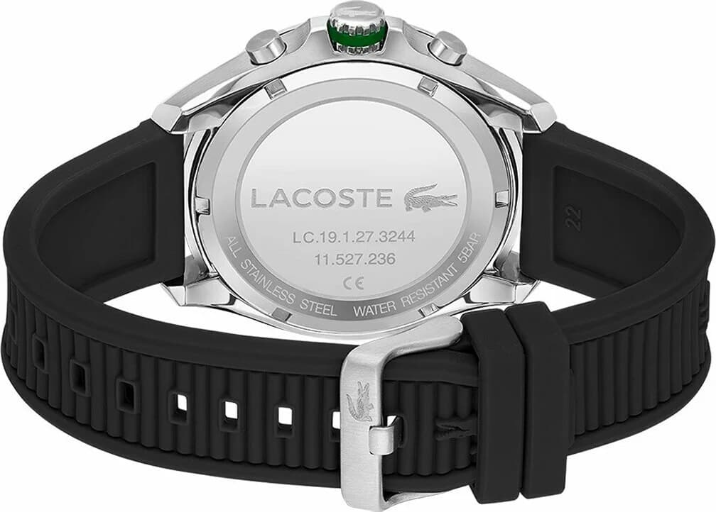 Bracelet Lacoste 2011152 en silicone noir souple et robuste, fermoir à ardillon