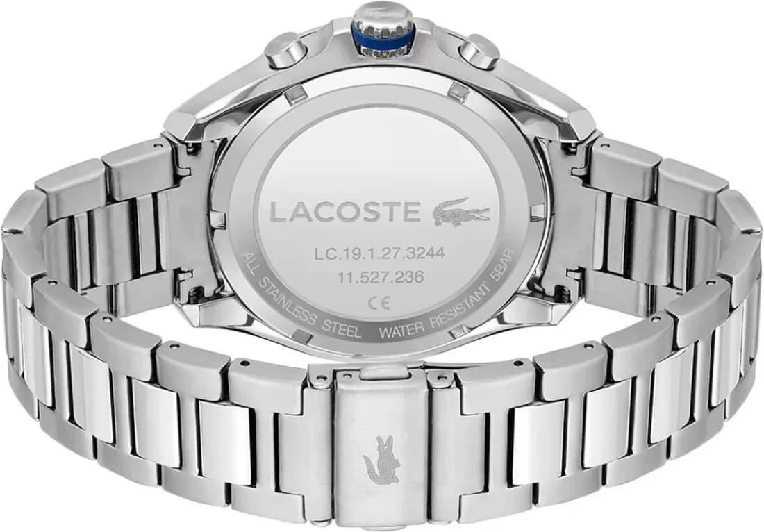 Bracelet Lacoste 2011155 acier inoxydable brossé maillons plats fermoir déployant double sécurité ajustement confortable