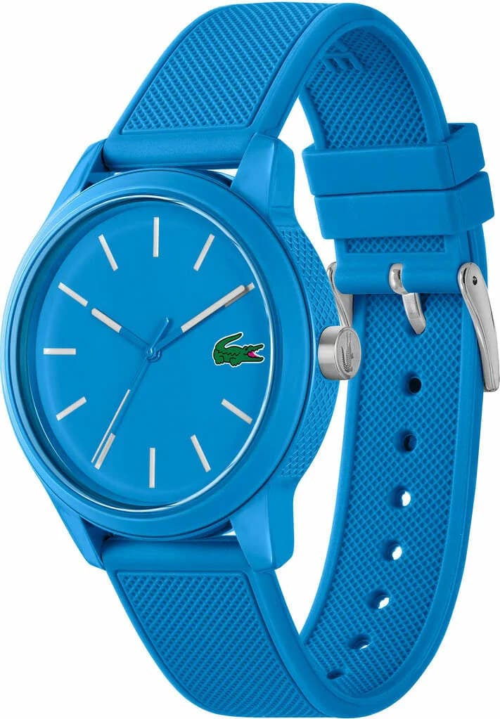 Bracelet Lacoste 2011193 en silicone bleu texturé, boucle ardillon signée Lacoste