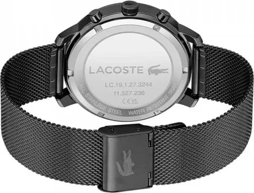 Bracelet Lacoste 2011194 en acier noir avec finition maille milanaise, boucle déployante ajustable, look élégant