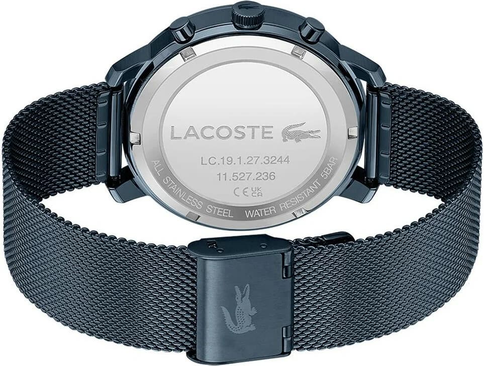 Bracelet Lacoste 2011196 en acier maille milanaise bleue, fermoir déployant ajustable