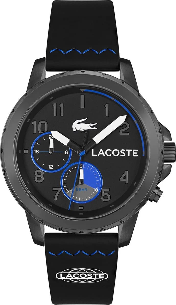 Montre Lacoste 2011206 avec cadran noir et index blancs, style sport chic